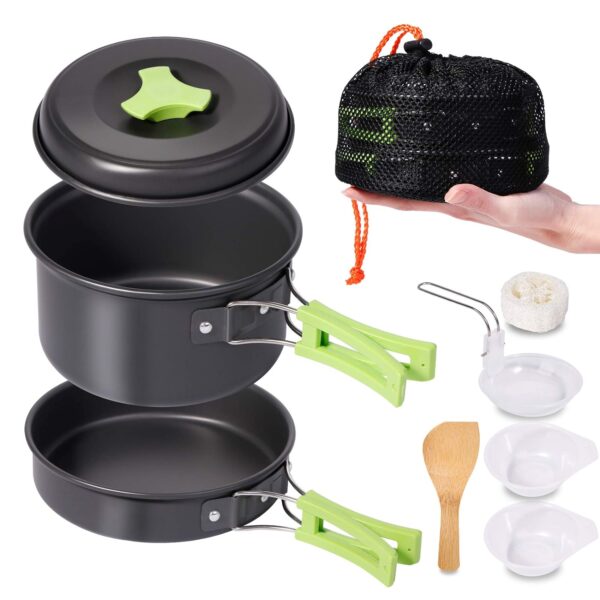 Camping Cooking Set，Camping Accessories for Outdoor，Camping Utensils with Carry Bag，Camping Bowl Pot Pan Set