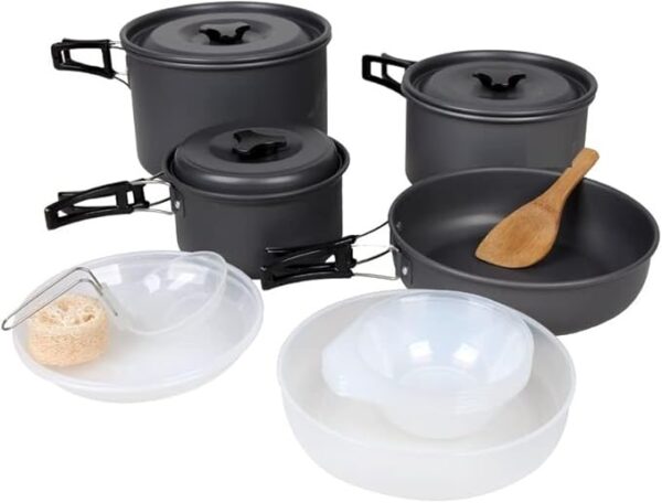 Aluminum Camping Cookware Set for 4-5 Person, Quick Heat Transfer, Easy Cleaning, Compact & Lightweight, BPA-Free