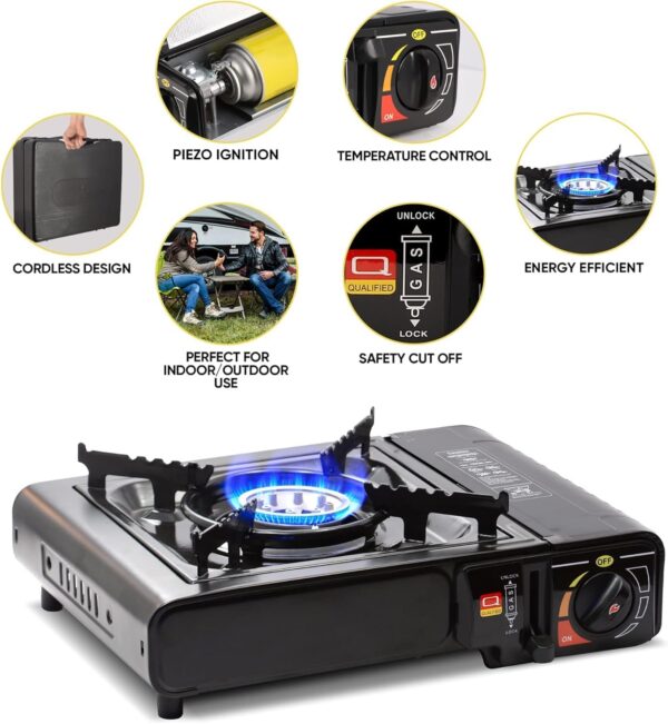 Portable Camping Gas Stove Cooking Gas burner with Carrying Case for Outdoor Camping Hiking Trekking - (Pack of 1, Black, 34 x 26 x 7.5 cm) - Image 3