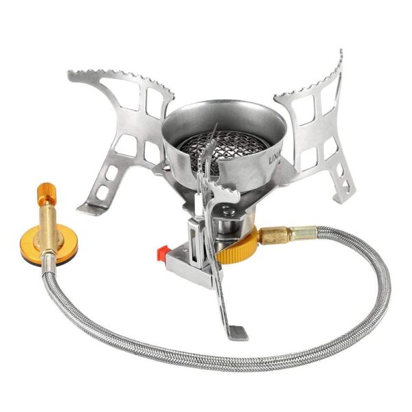 Backpacking Stove with Propane & Butane Adapter, Portable Camping Gas Stove, Mini Camp Stove with Piezo Ignition & Carry Bag for Outdoor Cooking Picnic Camping Hiking