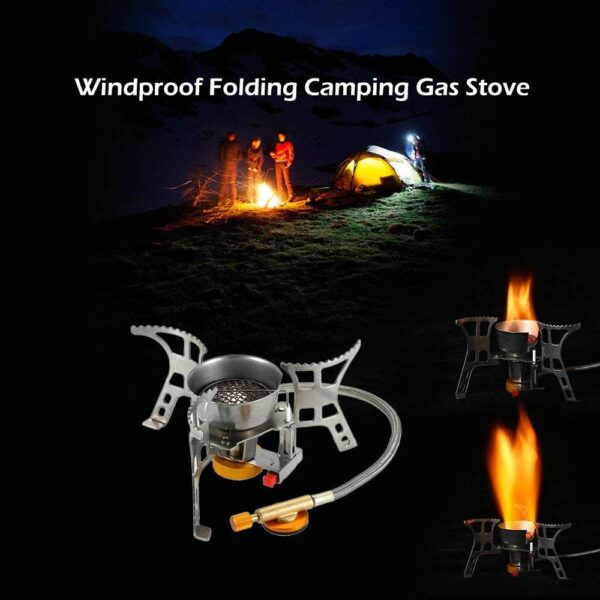 Backpacking Stove with Propane & Butane Adapter, Portable Camping Gas Stove, Mini Camp Stove with Piezo Ignition & Carry Bag for Outdoor Cooking Picnic Camping Hiking - Image 2
