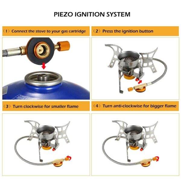Backpacking Stove with Propane & Butane Adapter, Portable Camping Gas Stove, Mini Camp Stove with Piezo Ignition & Carry Bag for Outdoor Cooking Picnic Camping Hiking - Image 5