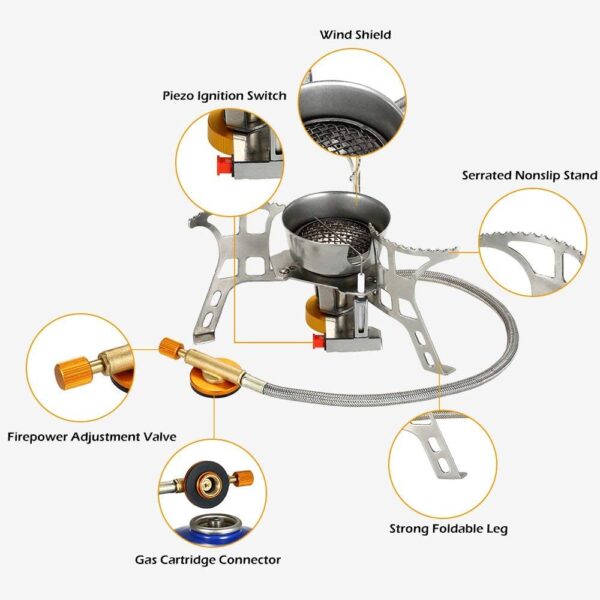 Backpacking Stove with Propane & Butane Adapter, Portable Camping Gas Stove, Mini Camp Stove with Piezo Ignition & Carry Bag for Outdoor Cooking Picnic Camping Hiking - Image 7