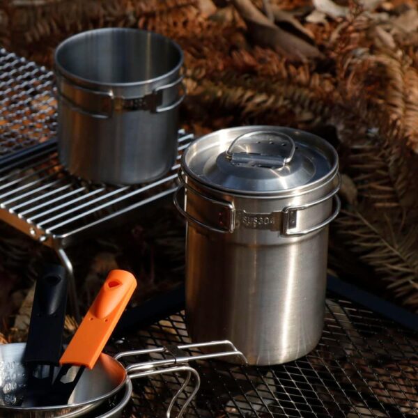 2Pcs Foldable Camping Cups and Mugs Pot 304-Food-Grade Stainless Steel Outdoor-cookware-Set with Vented lid - Image 4