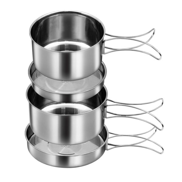 18/8 Stainless Steel Camping Cook Pot Set of 4 pcs, Camping Messware Kit
