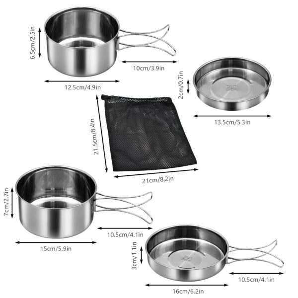 18/8 Stainless Steel Camping Cook Pot Set of 4 pcs, Camping Messware Kit - Image 3