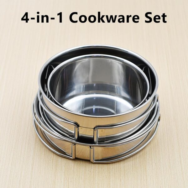 18/8 Stainless Steel Camping Cook Pot Set of 4 pcs, Camping Messware Kit - Image 4