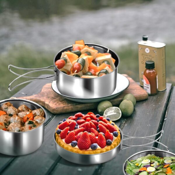 18/8 Stainless Steel Camping Cook Pot Set of 4 pcs, Camping Messware Kit - Image 5