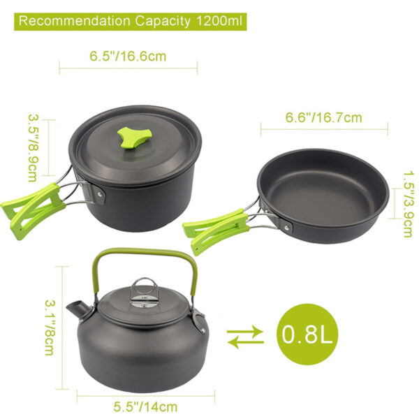 Outdoor Aluminum Camping Cookware Mess Kit,Folding Cookset Camping Teapot and Pan,Non-Stick Lightweight Pots, Pans with Mesh Storage Bag for Camping, Backpacking, Outdoor Cooking and Picnic - Image 6