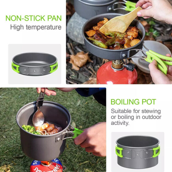 Outdoor Aluminum Camping Cookware Mess Kit,Folding Cookset Camping Teapot and Pan,Non-Stick Lightweight Pots, Pans with Mesh Storage Bag for Camping, Backpacking, Outdoor Cooking and Picnic - Image 5