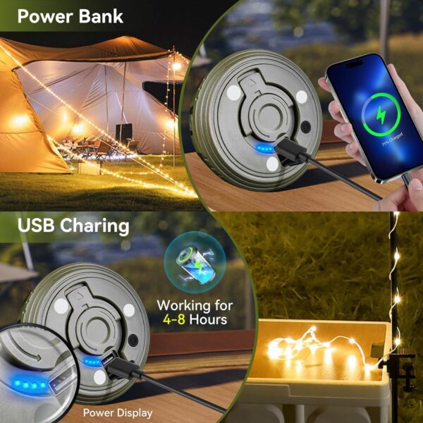 Camp String Lights,Outdoor Waterproof Stowable String Light, Portable String Lights, Retractable LED Tent Camping Fairy Lights, LED String Lights for Hiking Garden Party - Image 4