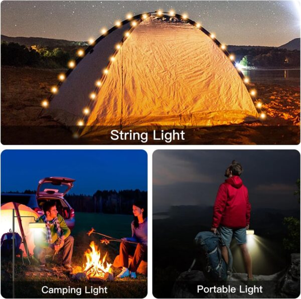 Camp String Lights,Outdoor Waterproof Stowable String Light, Portable String Lights, Retractable LED Tent Camping Fairy Lights, LED String Lights for Hiking Garden Party - Image 6