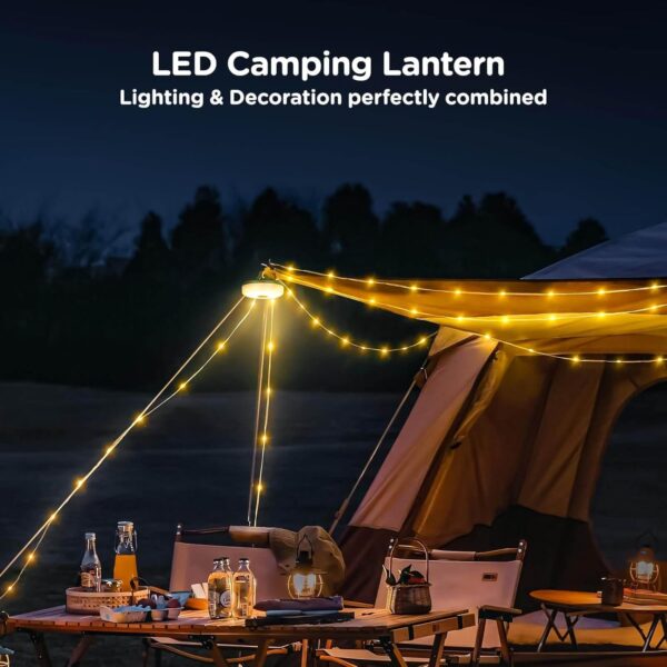 Camping String Lights, 4 in 1 Quick Storage 32.8FT Rechargeable Tent Lights String with 8 Lighting Modes, Hanging Waterproof Portable LED Lamp for Outdoor Patio Awning Garden Party Essentials - Image 2