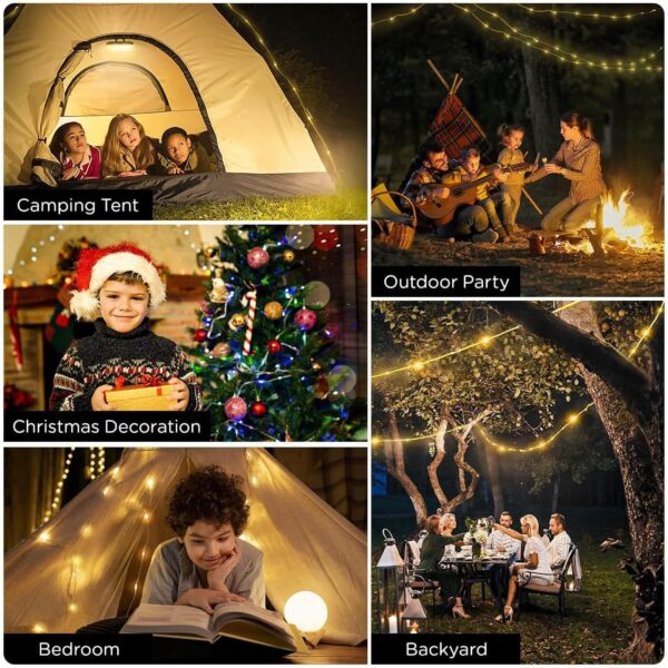 Camping String Lights, 4 in 1 Quick Storage 32.8FT Rechargeable Tent Lights String with 8 Lighting Modes, Hanging Waterproof Portable LED Lamp for Outdoor Patio Awning Garden Party Essentials - Image 7